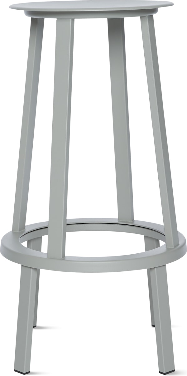 A sky grey Revolver Barstool viewed from the front